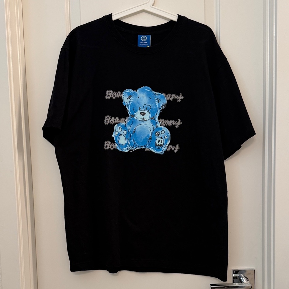 Black T-Shirt with Blue Bear Design
